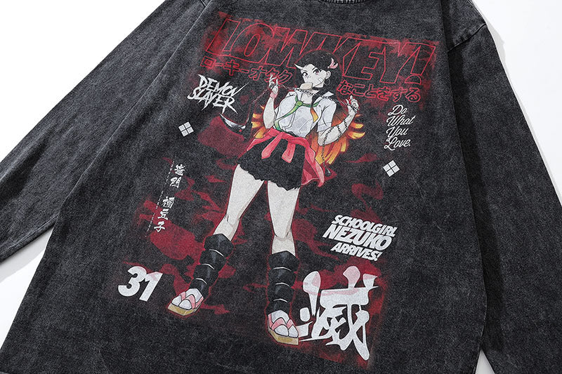 Pure Cotton Demon Slayer Nezuko DTG Printed Long Sleeve T-shirt