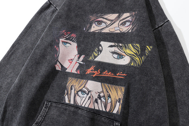 Pure Cotton Anime Girl Aesthetics DTG Printed Hoodie