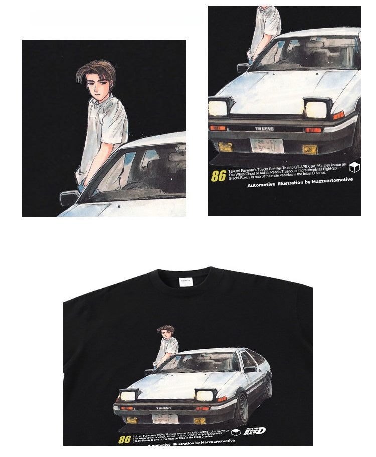 تي شيرت تاكومي فوجيوارا بأكمام طويلة وشعار الحرف الأول من القطن الخالص