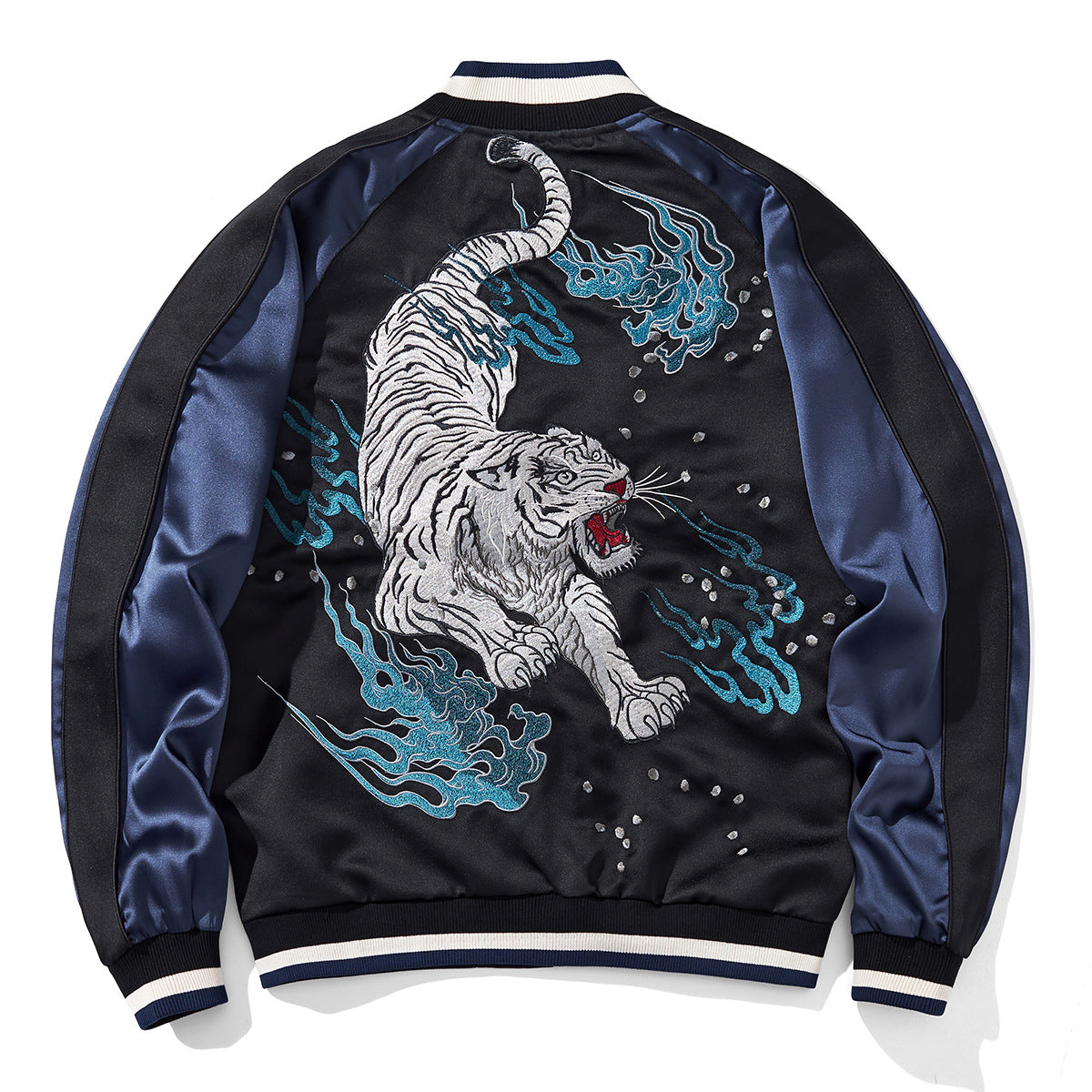 White Descending Tiger Satin Jacket