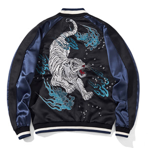 White Descending Tiger Satin Jacket
