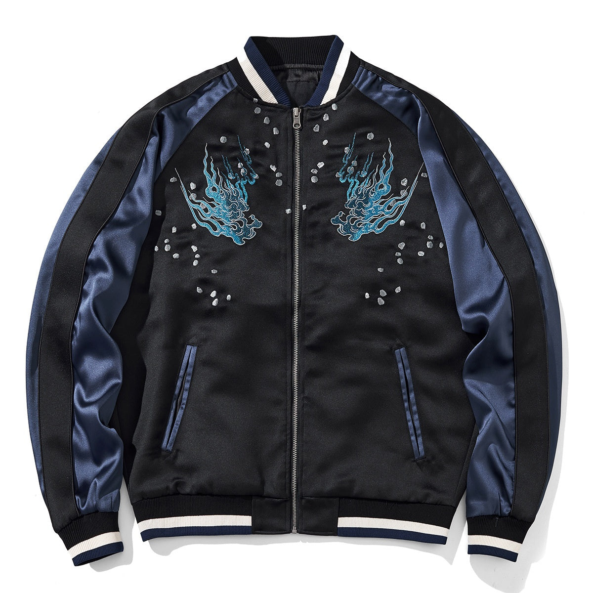 White Descending Tiger Satin Jacket