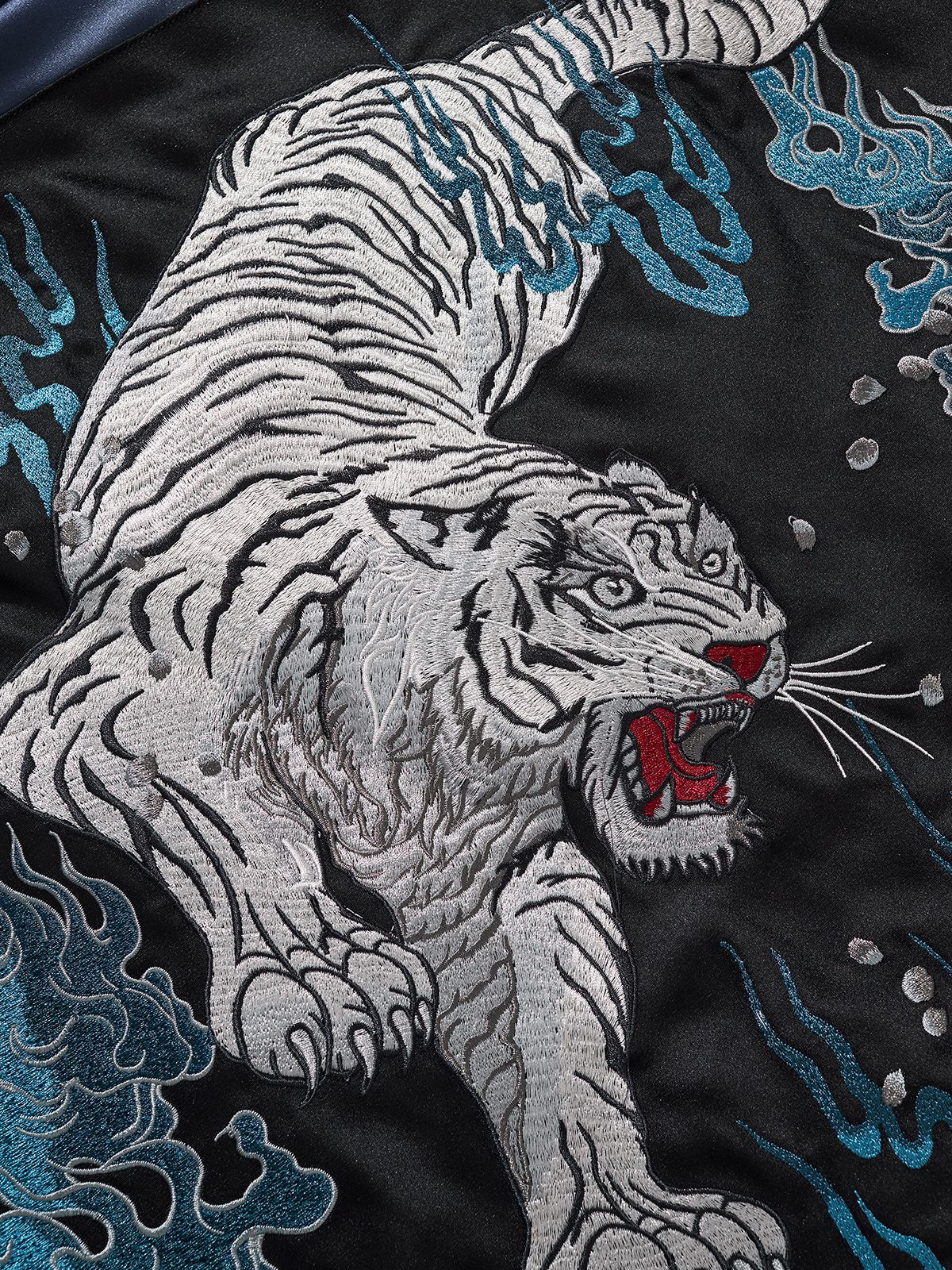 White Descending Tiger Satin Jacket