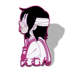 Pink Blindfolded Girl Enamel Pin