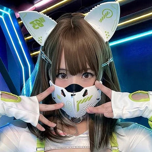Cyberpunk Cat Agent Set – Mecha Mask & Tactical Ear Headband