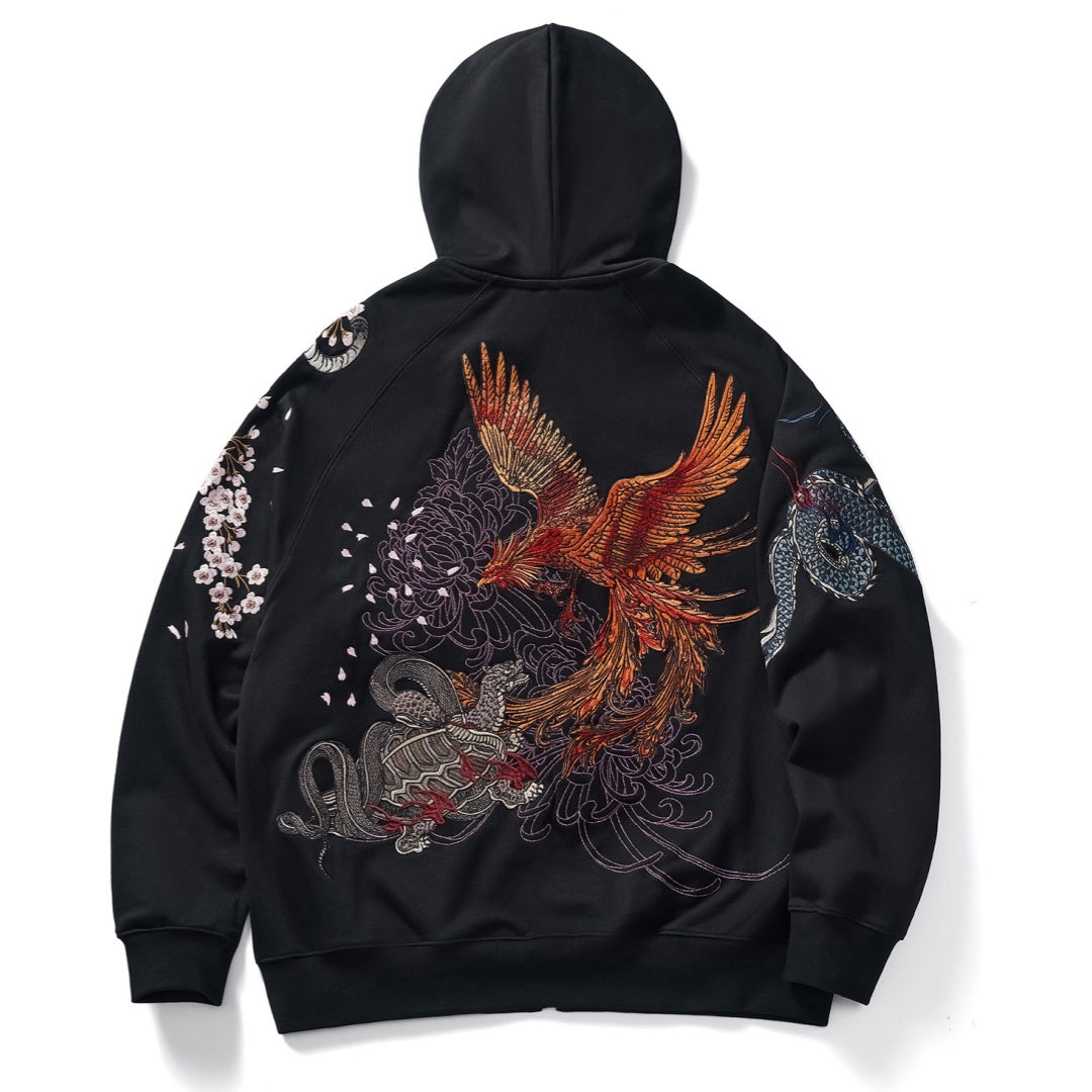 Blue Dragon & White Tiger Embroidered Hoodie