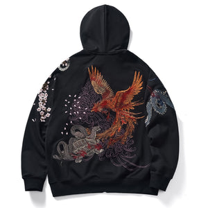 Blue Dragon & White Tiger Embroidered Hoodie