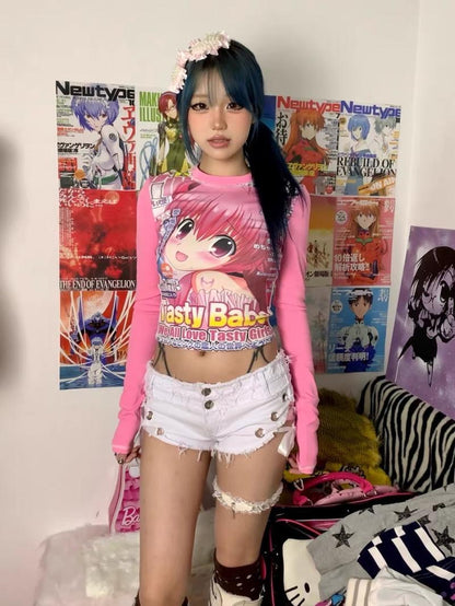 T-shirt Kawaii Angelcore Manga–T-shirt rétro à manches longues Otaku