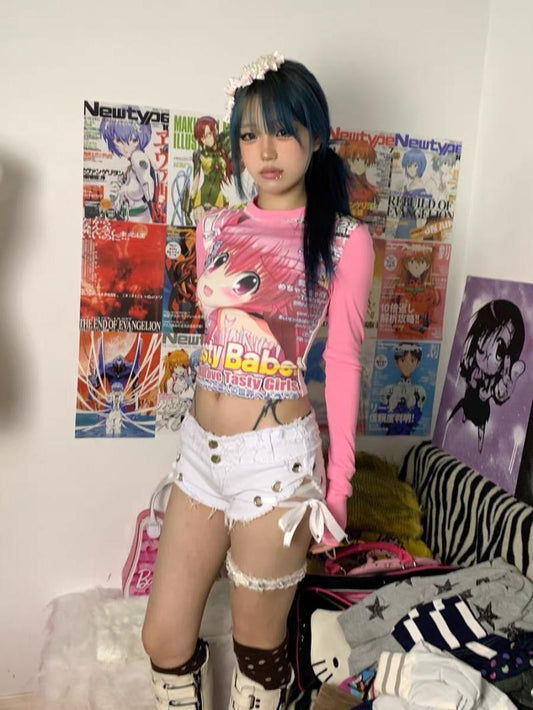 Kawaii Angelcore Manga Tee – Retro Long Sleeve Otaku Shirt