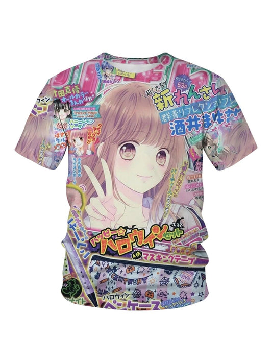 "Angelcore Idol" Vintage Anime All-Over Tee – Otaku Collectible Shirt