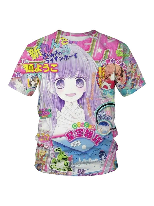 "Angelcore Idol" Vintage Anime All-Over Tee – Otaku Collectible Shirt