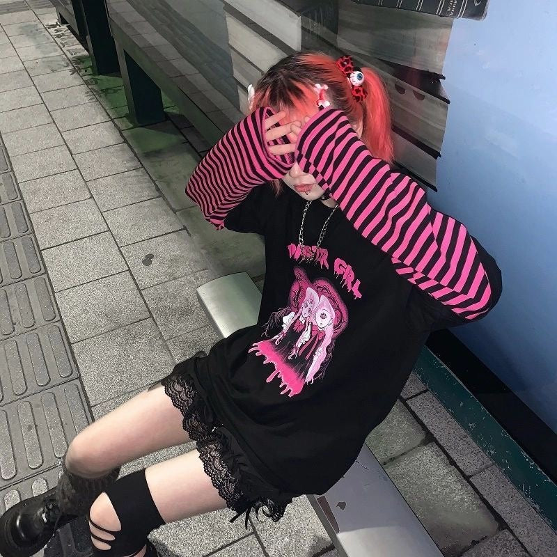 Puur katoenen Dandadan schattig esthetisch T-shirt met lange mouwen