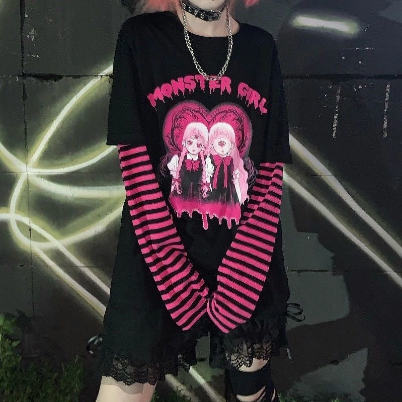 Puur katoenen Dandadan schattig esthetisch T-shirt met lange mouwen