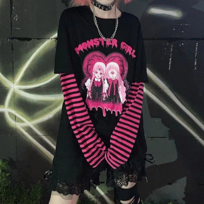 Puur katoenen Dandadan schattig esthetisch T-shirt met lange mouwen