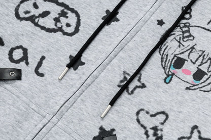 Gray Kawaii Anime Hoodie Cardigan
