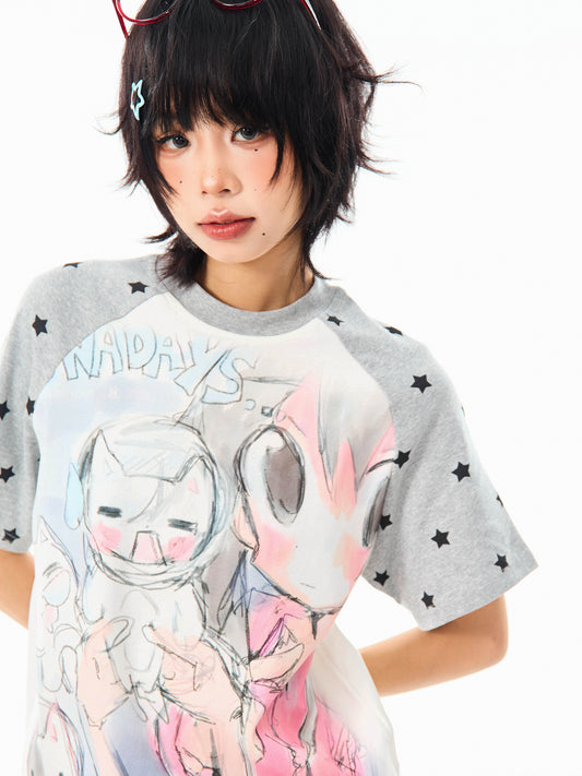 Camiseta de manga comprida Dandadan de algodão puro com estética fofa