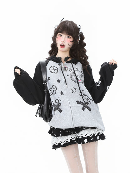 Gray Kawaii Anime Hoodie Cardigan