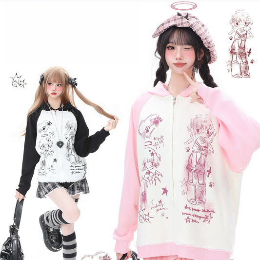 Camiseta de manga comprida Dandadan de algodão puro com estética fofa