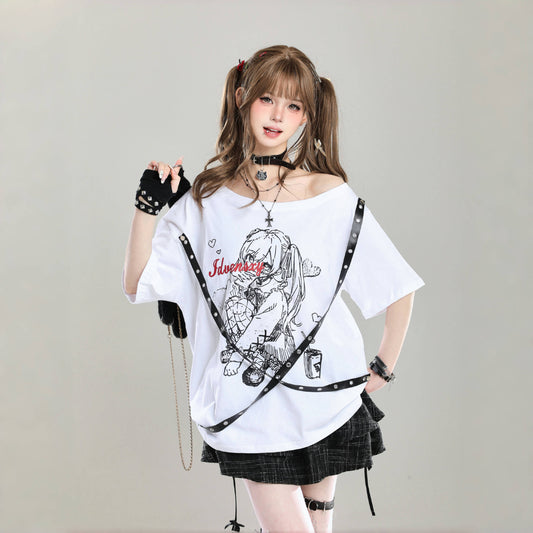 Camiseta de manga comprida Dandadan de algodão puro com estética fofa