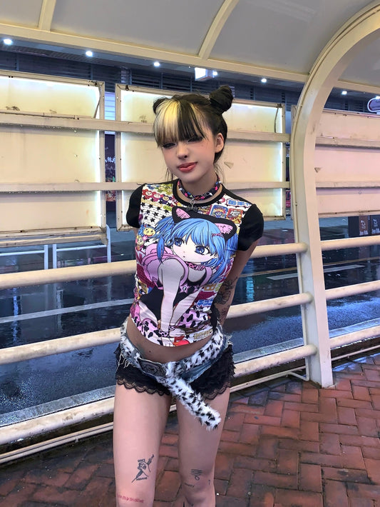 "Showa Dream Pop" Full Graphic Otaku T-Shirt – Vintage Idol Vibes