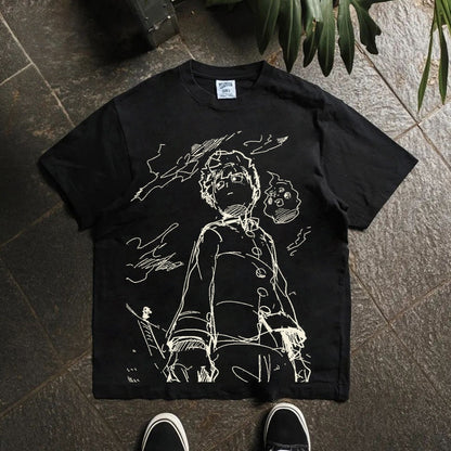 T-Shirt aus reiner Baumwolle mit Akira Cyberpunk Kaneda DTG-Druck