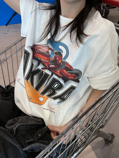 T-Shirt aus reiner Baumwolle mit Akira Cyberpunk Kaneda DTG-Druck