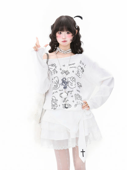 Puur katoenen Dandadan schattig esthetisch T-shirt met lange mouwen