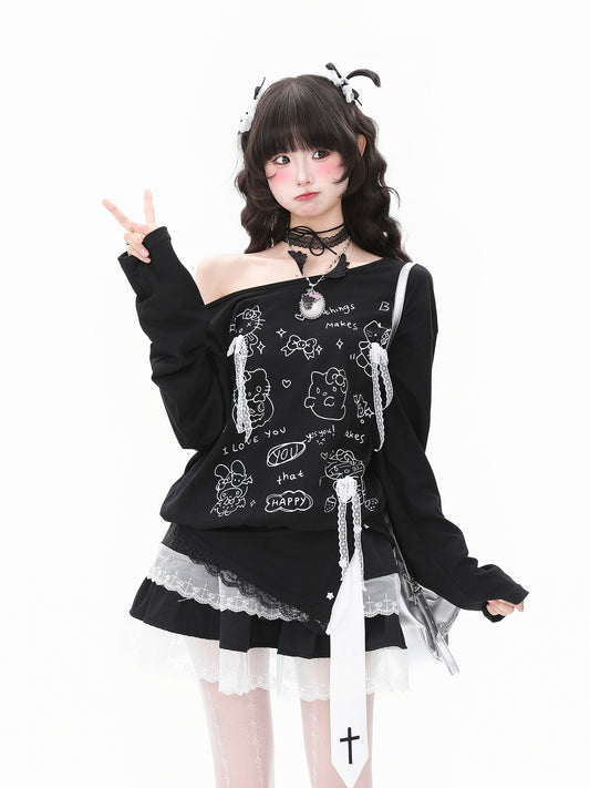 Camiseta de manga comprida Dandadan de algodão puro com estética fofa