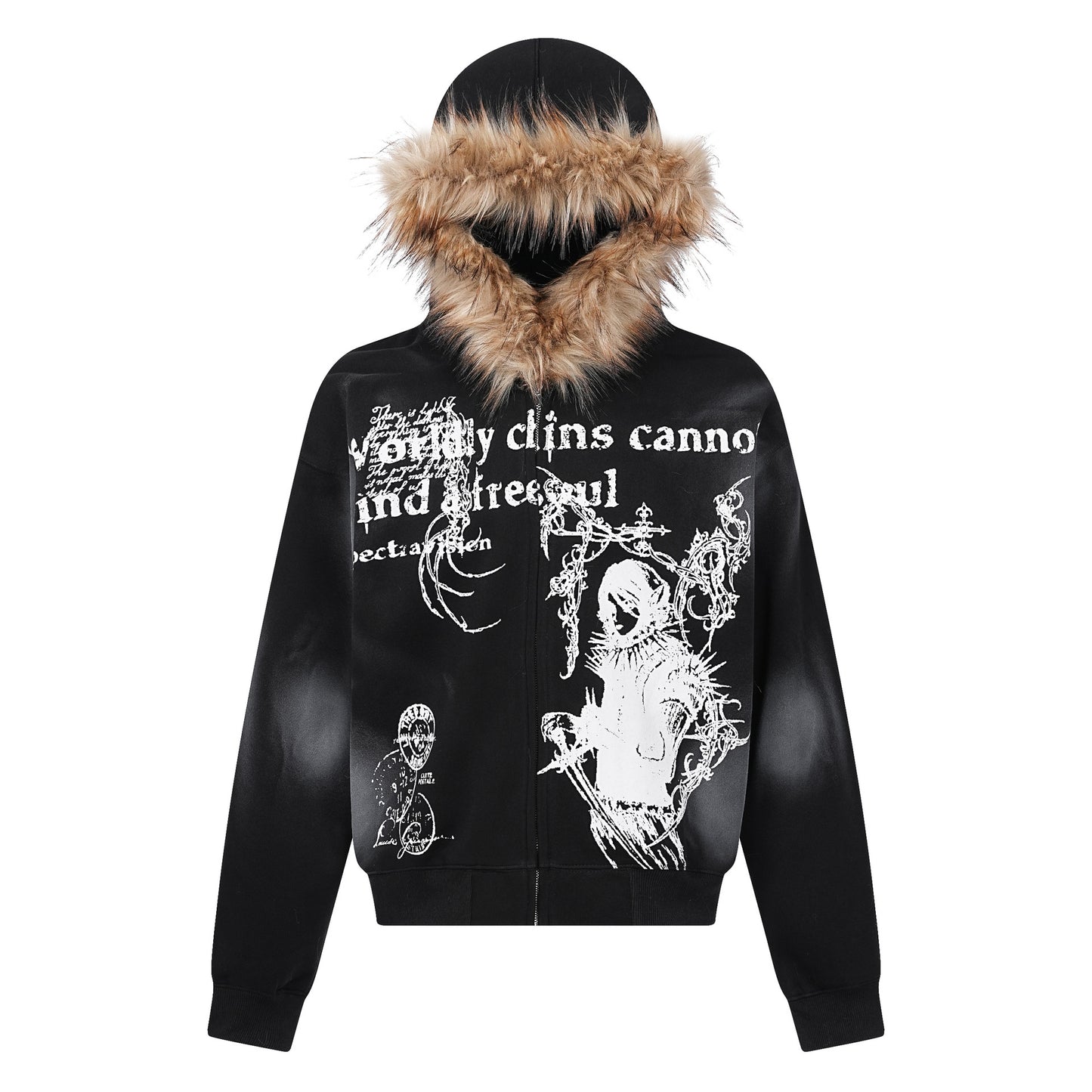 Gothic Anime Fur Collar Hoodie