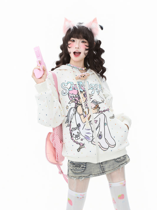 Camiseta de manga comprida Dandadan de algodão puro com estética fofa