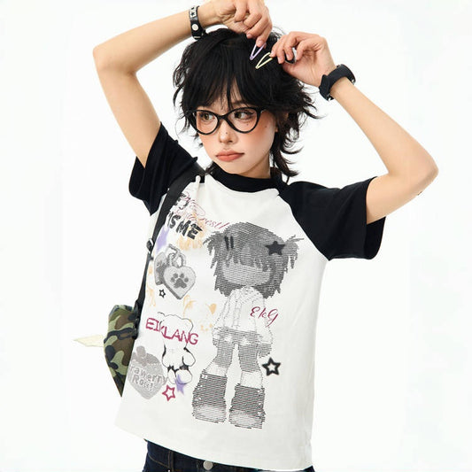 Camiseta de manga comprida Dandadan de algodão puro com estética fofa