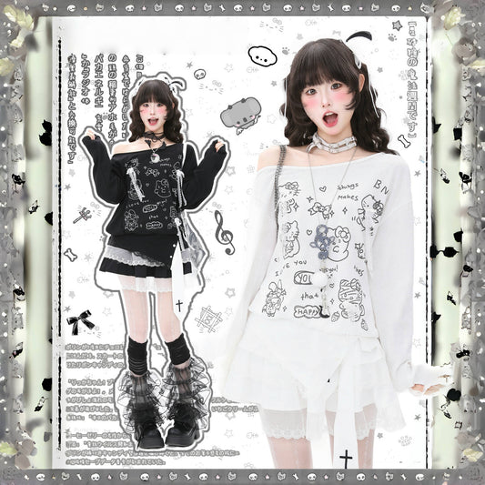 Camiseta de manga comprida Dandadan de algodão puro com estética fofa