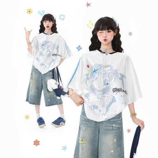 Y2K Anime Girl Print Tee
