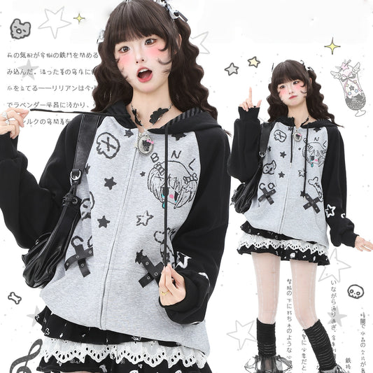 Camiseta de manga comprida Dandadan de algodão puro com estética fofa
