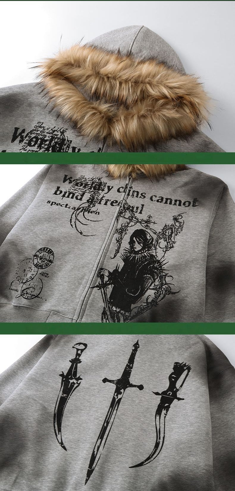 Gothic Anime Fur Collar Hoodie