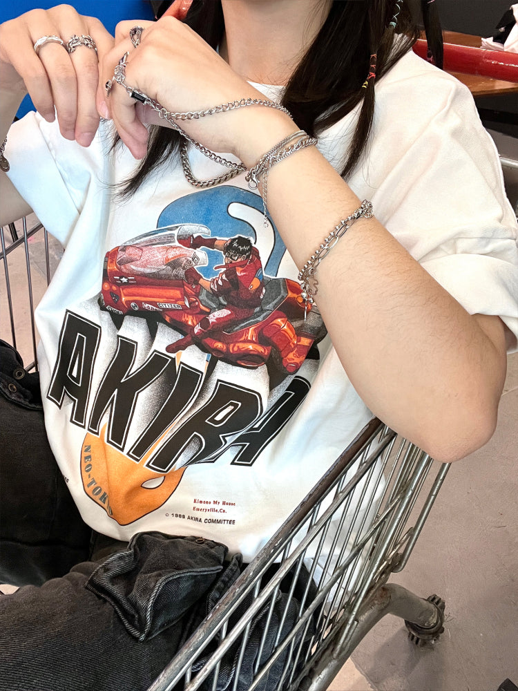 T-Shirt aus reiner Baumwolle mit Akira Cyberpunk Kaneda DTG-Druck