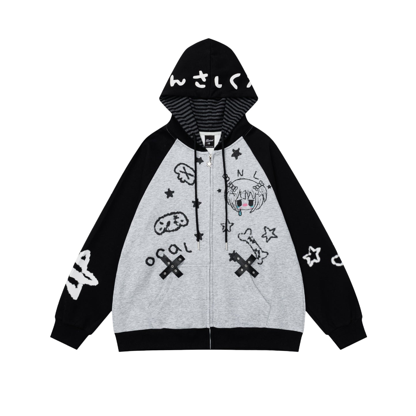 Gray Kawaii Anime Hoodie Cardigan