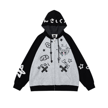 Gray Kawaii Anime Hoodie Cardigan