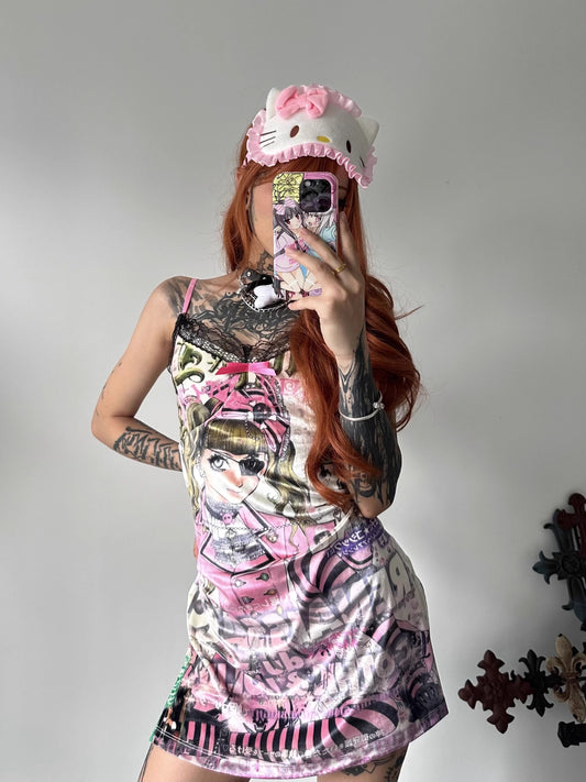 Retro Manga Camisole Dress – Gothic Lolita Anime Print Tank for Summer