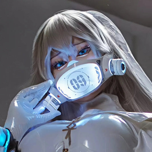 Cyberpunk LED Mask – Mecha Girl/Warrior Tactical Cosplay Gear