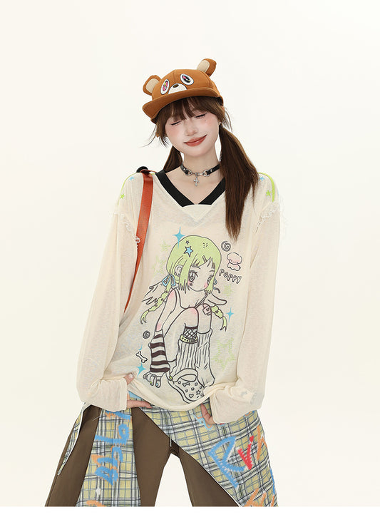 Kawaii Anime Girl Gaphic Long Sleeve T-Shirt