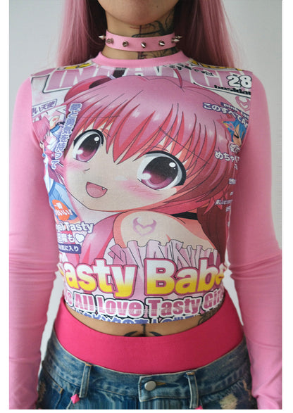 T-shirt Kawaii Angelcore Manga–T-shirt rétro à manches longues Otaku