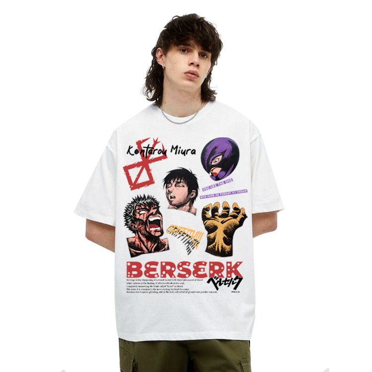 T-shirt imprimé Berserk rétro DTG en pur coton