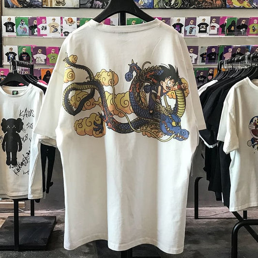 T-shirt imprimé Dragon Ball Shenron en pur coton, rétro, Anime DTG