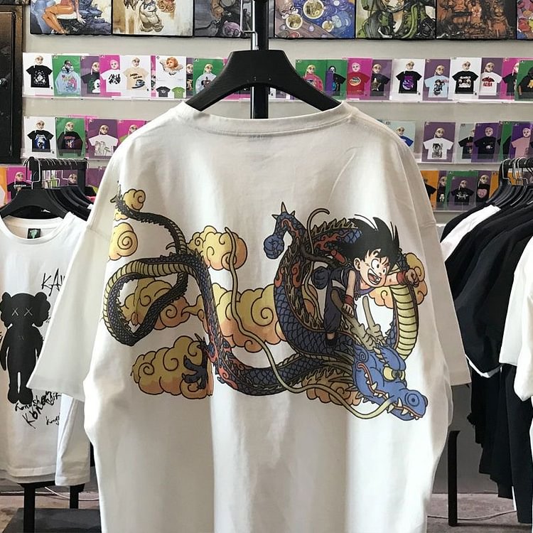 T-shirt imprimé Dragon Ball Shenron en pur coton, rétro, Anime DTG