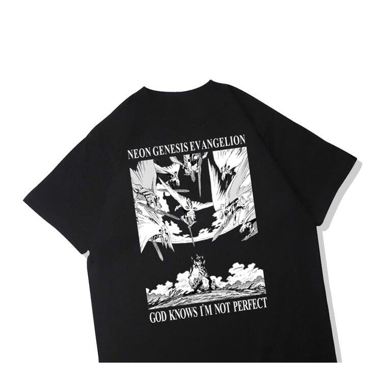 T-shirt à manches courtes Evangelion en pur coton « Dieu sait que je ne suis pas parfait »