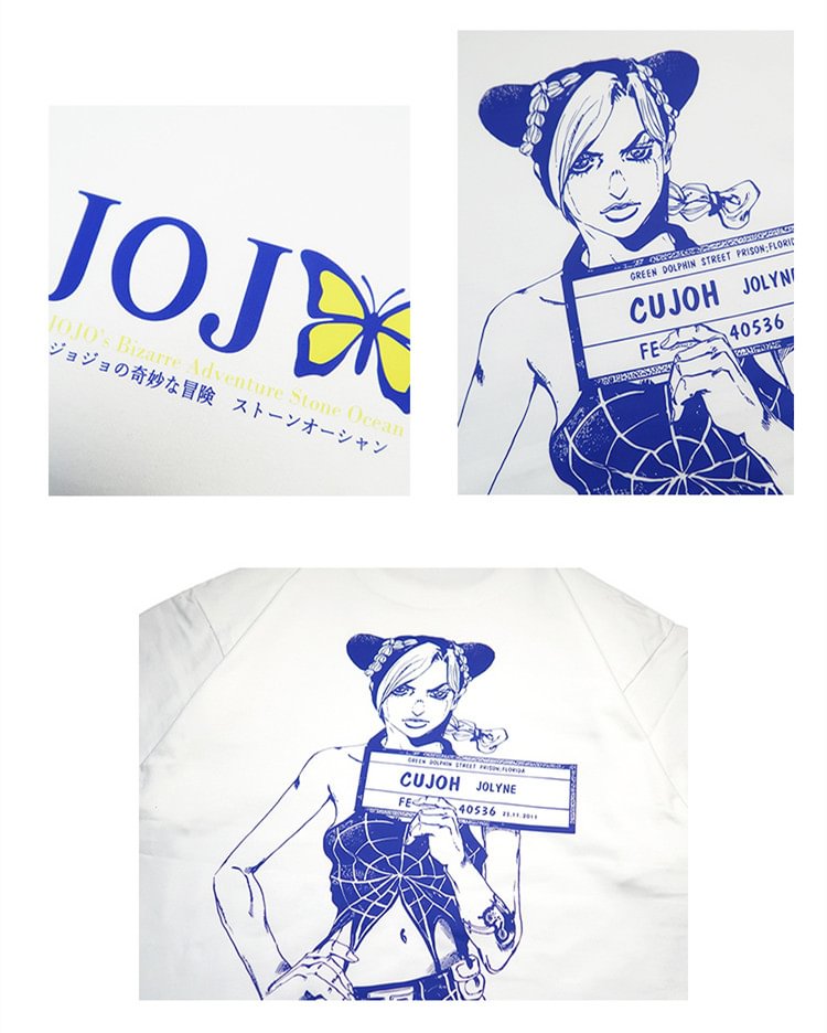 Camiseta de algodón puro Jolyne Cujoh con la frase "JoJo's Bizzare Adventure Stone Ocean"