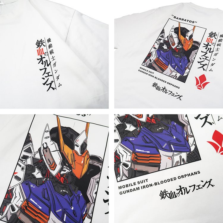 T-shirt orphelins à sang de fer Gundam en pur coton