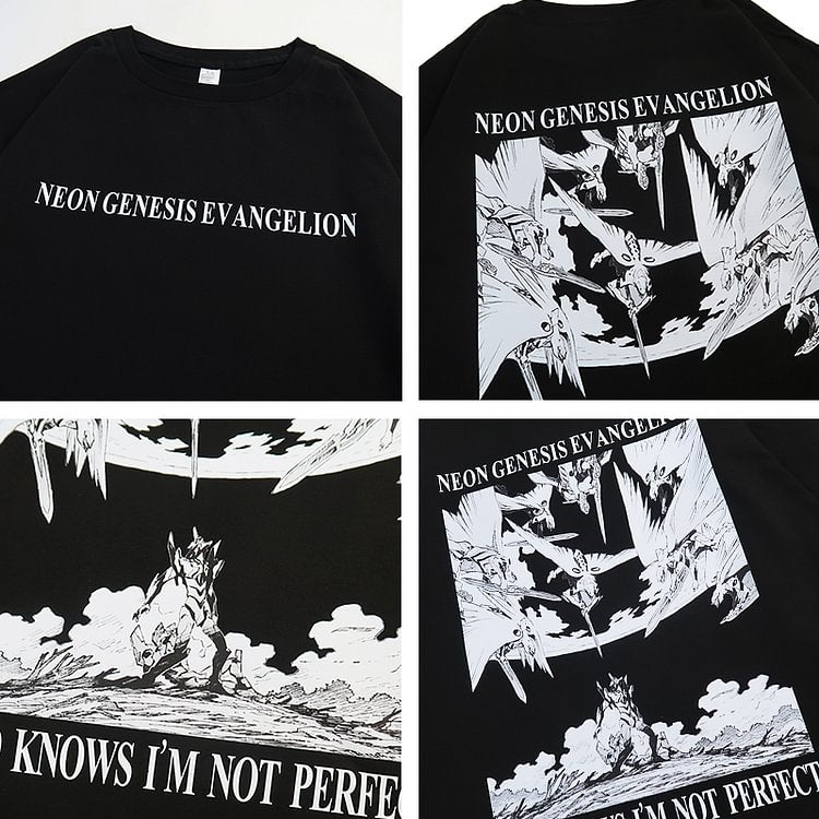 T-shirt pur coton Neon Genesis Evangelion « Dieu sait que je ne suis pas parfait »