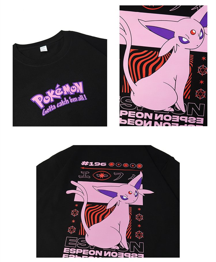 T-shirt graphique Pokemon Umbreon Espeon en pur coton